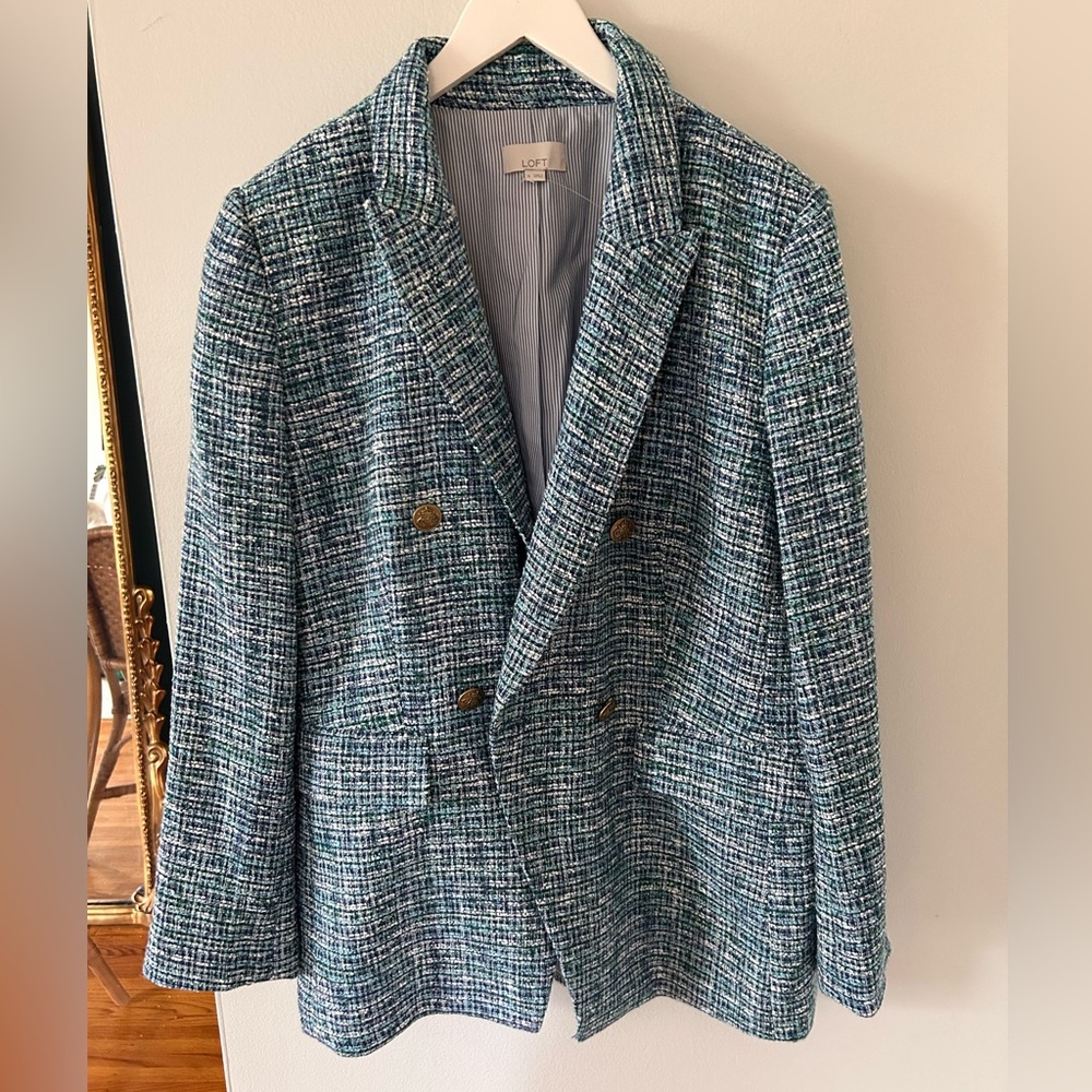 LOFT NWT Tweed Blue Blazer good buttons size 14